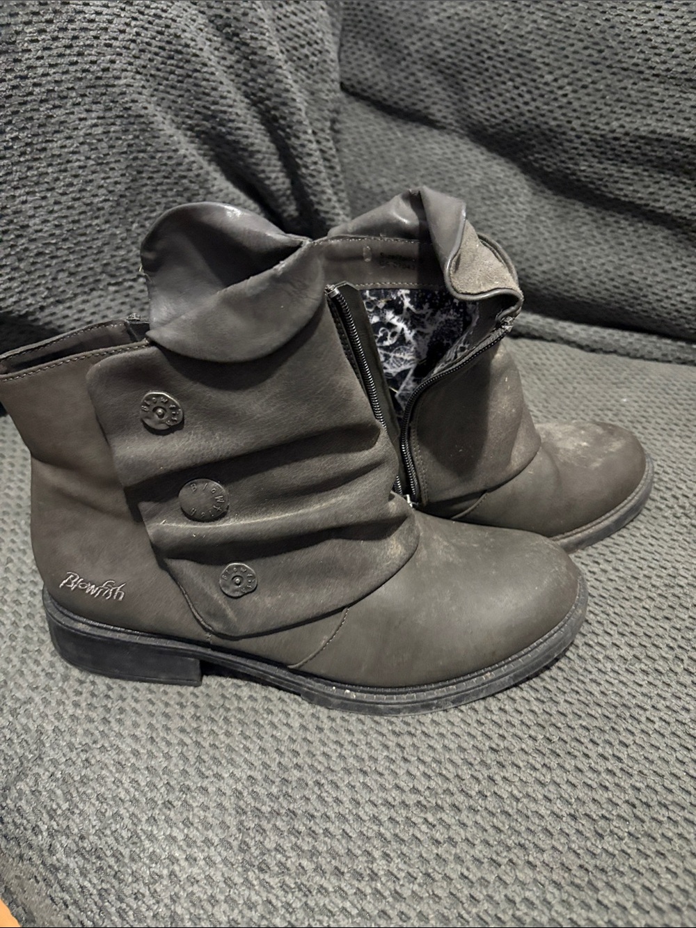Blowfish Black Fold-Over Button Accent Ankle Booties